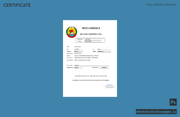 Beispiel einer Sterbeurkunde aus Mosambik (Word- und PDF-Datei)